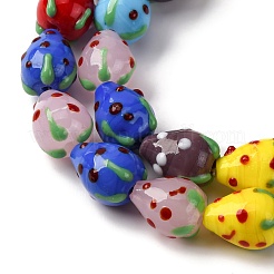 手作りランプワークビーズ連売り  苺  ミックスカラー  14.5~15.5x12~13mm  穴：1.6mm  約19~20個/連  11.42''~11.81''（29~30センチメートル）&nbsp;LAMP-R109B-15A-01