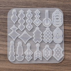 ペンダントシリコンモールド  イヤリング型  ジェッソ樹脂鋳造金型  混合図形  ホワイト  85x86x4mm&nbsp;AJEW-S041-03B