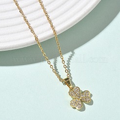 Brass Micro Pave Clear Cubic Zirconia Pendant 304 Stainless Steel Chain Necklaces for Women&nbsp;NJEW-D341-12B-G