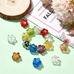 15個の手作りランプワークビーズ  バンピー  花  ピンク  13.5x14.5x7mm  穴：1.4mm&nbsp;LAMP-YW0001-66A