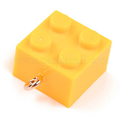 樹脂チャーム  プラチナ鉄ループ付き  おもちゃのレンガ  ゴールド  21x15.5x11mm  穴：2.6mm&nbsp;RESI-E017-A13