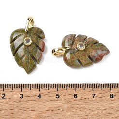 天然石ユナカイトペンダント  葉  ゴールドカラー  33mm  ペンダント：27x20x8mm  穴：6x6.5mm&nbsp;GG-CBA105B-01F-G