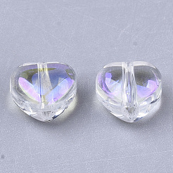 透明ガラスビーズ  ABカラーメッキ  ハート  クリアAB  6x6x4mm  穴：0.9mm&nbsp;GLAA-N035-02-B01