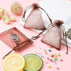 オーガンジー バッグ ジュエリー収納ポーチ  結婚式の好意パーティー メッシュ巾着ギフト バッグ  チョコレート  12x9cm&nbsp;OP-YW0001-01C-01
