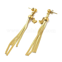ステンレススチールの蝶のダングルスタッドピアス  ロングチェーンタッセルイヤリング  ゴールドカラー  90x10mm&nbsp;EJEW-Z025-04G