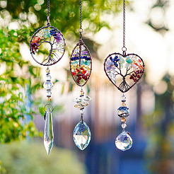 1Pc Wire Wrapped Alloy & Natural Mixed Stone Chips Tree of Life Hanging Suncatchers&nbsp;HJEW-TA0001-45C