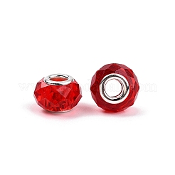 透明ガラス欧州ビーズ  大穴ビーズ  真鍮のコア付き  多面カット  ロンデル  レッド  13.5~14x9~9.5mm  穴：5mm&nbsp;GPDL-N004-D14mm-B04