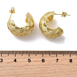 真鍮編みのC字型スタッドピアス  長持ちメッキ  ラックめっき  ゴールドカラー  19.5x15mm&nbsp;EJEW-H171-04G