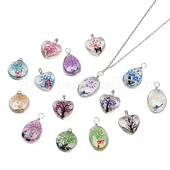 15Pcs 5 Styles Transparent Glass Pendants&nbsp;GLAA-YW0004-65
