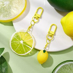 レモン樹脂ペンダント装飾2個  バッグ装飾用の合金製回転留め金チャーム  きいろ  80~100mm&nbsp;HJEW-JM02549