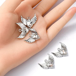 ラックメッキ合金ガラスペンダント  カドミウムフリー＆鉛フリー＆ニッケルフリー  プラチナ  ファセット ハート チャーム ウィング  透明  20x22x4mm  穴：1.8mm&nbsp;FIND-YW0001-85C
