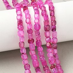 天然の龍脈瑪瑙（染色・加熱）ビーズ連売り  キューブ  ショッキングピンク  5~6x5~6x5~6mm  穴：0.8mm  約62~66個/連  14.57~14.96''（37~38センチメートル）&nbsp;G-G177-E14-03