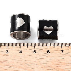 201ステンレススチールエナメルビーズ  大穴ビーズ  ハートを持つ列  ステンレス鋼色  ブラック  11x12mm  穴：8.5mm&nbsp;STAS-Z057-25P