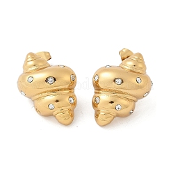 304ステンレススチール製コンクスタッドピアス  ラインストーン付き  18KGP本金メッキ  24.5x18.5mm&nbsp;EJEW-M073-14G-01