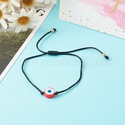 調節可能なナイロン糸コードブレスレット  手作りのポリマークレイナザールボンジュウビーズ付き  ミックスカラー  内径：1/2~3-1/2インチ（1.3~8.8cm）&nbsp;BJEW-JB06342