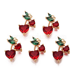 ブラスダークレッド＆グリーンキュービックジルコニアペンダント  ニッケルフリー  チェリー  18KGP本金メッキ  16.5x10x4mm  穴：0.9mm&nbsp;ZIRC-Q021-018G-NF