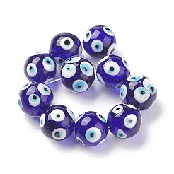 手作りナザールボンジュウランプワークビーズ連売り  ラウンド  ブルー  15.5x14.5mm  穴：1.5mm  約10個/連  5.98インチ（15.2cm）&nbsp;LAMP-F027-05