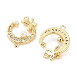 Rack Plating Brass Pave Cubic Zirconia Moon with Butterfly Connector Charms&nbsp;KK-Z064-40G
