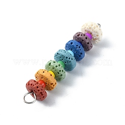 Chakra Natural Lava Rock Dyed Flat Round Pendants&nbsp;PALLOY-JF02528-02
