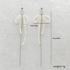 エレガントな亜鉛合金の蝶結びタッセルスタッドピアス  模造パールと  銀  170x50mm&nbsp;CF4746