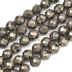天然ゴールドパイライト/ゴールデンパイライトビーズ連売り  多面カット  ラウンド  8mm  穴：0.7mm  約50個/連  15.35''（39センチメートル）&nbsp;G-G458-H01-8mm