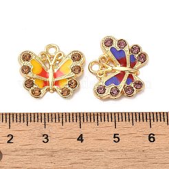 メッキ合金エナメルチャームラック  ラインストーン付き  ゴールドカラー  バタフライチャーム  ミックスカラー  17x19.5x3mm  穴：2.2mm&nbsp;PALLOY-M216-06G