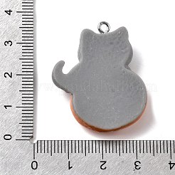 ハロウィン不透明樹脂ペンダント  カボチャと猫  プラチナ鉄ループ付き  グレー  34.5x27.5x8.5mm  穴：1.8mm&nbsp;CRES-D322-01P