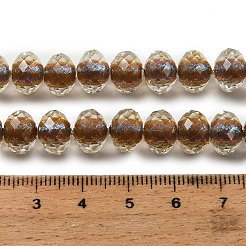 樹脂ビーズ連売り  二層ビーズ  ガラスとラメパウダー入り  ロンデル  多面カット  キャメル  9.5x7mm  穴：0.7mm  約50個/連  14.96''（38センチメートル）&nbsp;GLAA-T035-01L