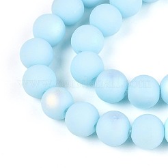 曇った不透明なガラスビーズの連売り  ラウンド  半分メッキ  ABカラーメッキ  ライトスカイブルー  9.5~10mm  穴：1.2mm  約39~41個/連  14.57~15.75インチ（37~40cm）&nbsp;LS-GLAA-T032-P10mm-MBB10