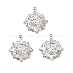 変色しない304ステンレススチールペンダント  スターチャーム付きの太陽  ステンレス鋼色  20.5x18x2mm  穴：1.5mm&nbsp;STAS-A066-21P