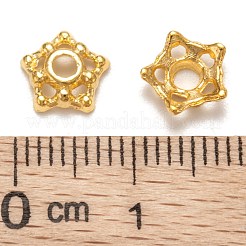 チベット風合金ビーズキャップ  5花びら  ゴールドカラー  カドミウムフリー＆鉛フリー  7.5x3mm  穴：2mm&nbsp;K08A7011