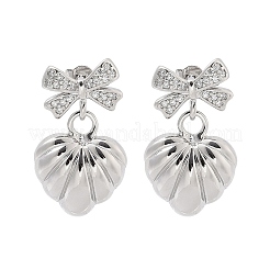 Bowknot Brass Micro Pave Clear Cubic Zirconia Dangle Stud Earrings for Women&nbsp;EJEW-U057-03P