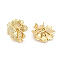 真鍮製スタッドピアスパーツ  カドミウムフリー＆ニッケルフリー＆鉛フリー  カン付き  花  18KGP本金メッキ  22x22.5mm  穴：1.6mm  ピン：0.8x11.5mm&nbsp;KK-Z099-05G-04