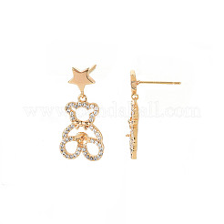 Brass Micro Pave Clear Cubic Zirconia Stud Earring Findings&nbsp;KK-S356-620G-NF