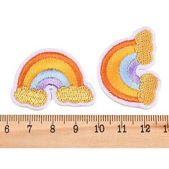 ポリエステルのコンピューター刺繍布、アイロン接着、縫い付けパッチ  レインボー  アップリケパッチ  カラフル  28x38x1.5mm&nbsp;PATC-L001-14