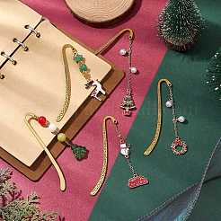 10個 10スタイル クリスマステーマ 合金エナメルペンダント ブックマーク  ガラスビーズと合金のフックブックマーク  鹿/サンタクロース/クリスマスリース  ミックスカラー  83.5x13x1.5mm  1個/スタイル&nbsp;AJEW-JK00339