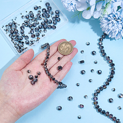2連売り2色電気メッキガラスビーズ連売り  rodelle  facrted  ブラック  6~8x4~5mm  穴：1mm  1連/スタイル&nbsp;GLAA-PH0004-22D