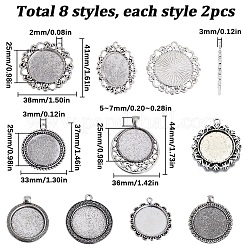 16Pcs 8 Styles Tibetan Style Flat Round Alloy Pendant Cabochon Settings&nbsp;TIBEP-SC0002-50