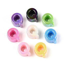 UVメッキ不透明アクリルヨーロピアンビーズ  大きな穴の開いた虹色のビーズ  ミックスカラー  文字Q  21x18.5x13.5mm  穴：6mm&nbsp;OACR-M027-03Q