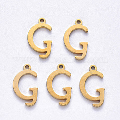 PVD真空メッキ201ステンレススチールチャーム  レーザー切断  18KGP本金メッキ  文字.g  13x7.5x1mm  穴：1mm&nbsp;X-STAS-R105-G-G