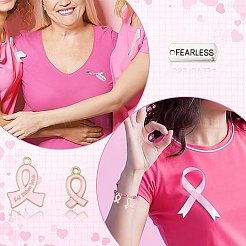 100本10スタイルアロイエナメルペンダントセット  乳がんをテーマにしたチャームと長方形  ミックスカラー  8~21x7.5~20.5x1~4mm  穴：1.5~2mm  10個/スタイル&nbsp;FIND-YW0006-82