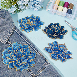 4個 4スタイル 牡丹 ポリエステル 刺繍 縫い付けパッチ  布のアップリケ  ミックスカラー  90~123x113~147x1.5mm  1個/スタイル&nbsp;PATC-CY0001-73