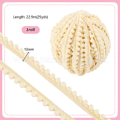 ポリエステルレーストリム  ポンポンボールトリミング付きシングルエッジ  服飾材料  小麦  3/8インチ（10mm）  約24~25ヤード/セット&nbsp;SRIB-PH0001-25B