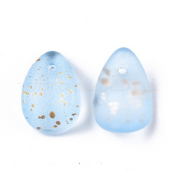透明スプレー塗装ガラスチャーム  金箔  艶消し  花弁  ライトスカイブルー  12x8x4.5mm  穴：1mm&nbsp;X-GLAA-T016-36-G01