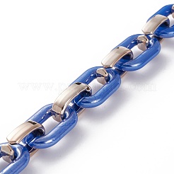 手作りの不透明アクリルアズキチェーン  ccbプラスチッククイックリンクコネクター付き  ブルー  31.5x19.5x5.5mm  24.5x15.5x6.5mm  39.37インチ（1m）/連&nbsp;AJEW-JB00890-01