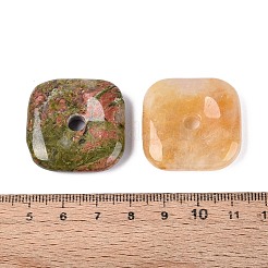 天然石と合成石のペンダント  丸みを帯びた四角い安全コインチャーム  29.5~30x29.5~30x7~7.5mm  穴：5~5.3mm&nbsp;G-Q602-02