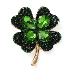 Clover Alloy Rhinestone Lapel Pins for Backpack Clothes&nbsp;JEWB-H032-02G