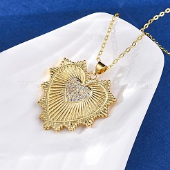 Brass Micro Pave Clear Cubic Zirconia Heart Pendant Necklaces for Women&nbsp;NJEW-S438-07C-G
