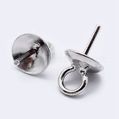 925の純銀製のカップパールの保釈ピンペンダント  片穴パーツ用  銀  9x6mm  穴：2mm  ピン：0.7mm&nbsp;STER-F036-04S-6mm
