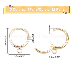 12Pairs 3 Colors Brass Huggie Hoop Earrings Finding&nbsp;KK-FH0002-34